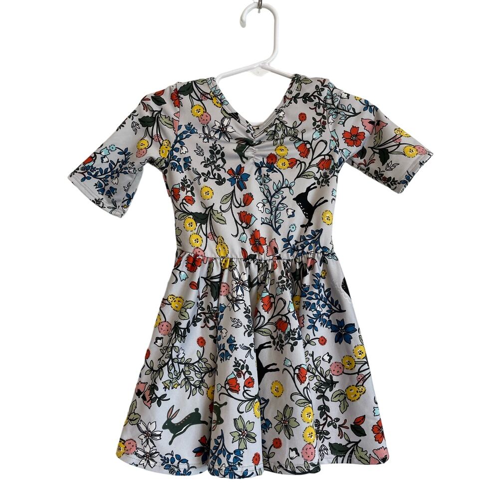 Dot Dot Smile Outlined Floral Ballerina Dress 3/4 sleeves stretchy deer 12-24mo